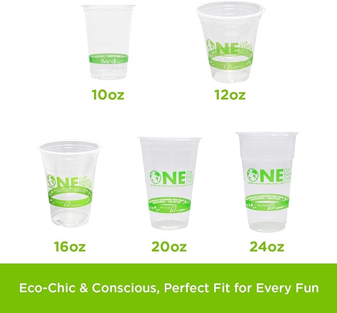 Karat Earth [1,000 ct - 16 oz] Compostable PLA Plastic Cups, BPI Certified Disposable Renewable Cold Cups for Iced Coffee, Smoothies, and More | Green Line