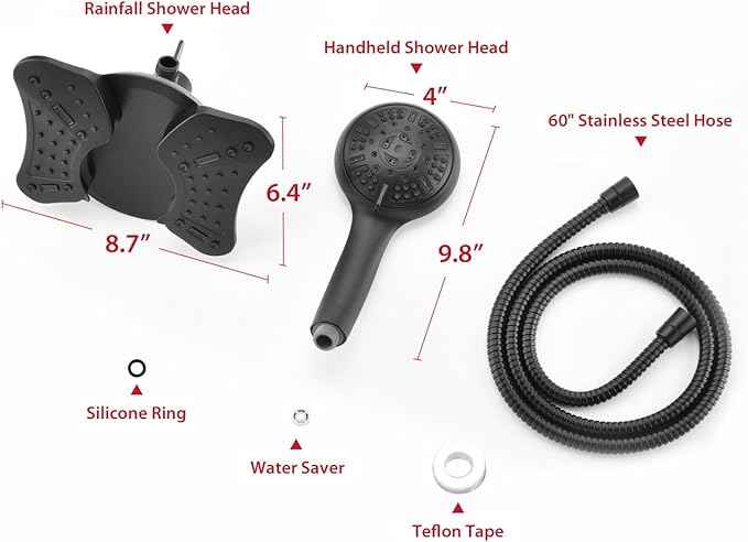 GRICH 1.8GPM Shower Head with Handheld Spray Combo: 2 in 1 Rainfall Shower Heads high pressure & Handheld Shower Head, 9 Spray Modes/Settings Detachable Shower Head with 60 Inch Hose, Black