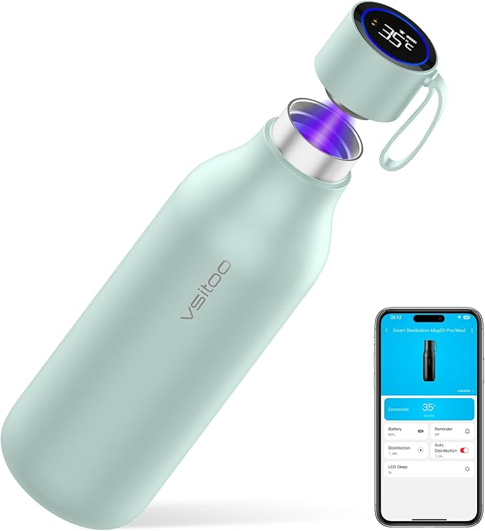 VSITOO 33oz Smart Self Cleaning Water Bottle，Insulated Water Bottle with Stainless Steel, BPA-Free, AI Self-Clean, 30-Day Battery, Magnetic Charging for Travel, Gym or Office, Blue