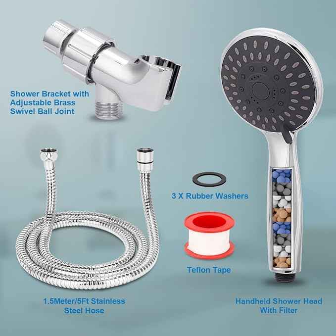 Briout Filtered Shower Head with Handheld, High Pressure 5 Spray Mode Showerhead with Hose Bracket Filter for Hard Water