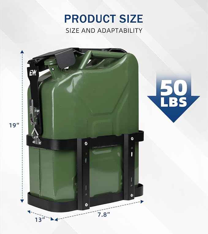 ELITEWILL 5 Gallon Jerry Gas Can Mount, 20 Liter Anti-Theft Jerry Can Holder Steel Water Container Carrier Lockable Mounting Bracket for Camping, Off-Road, Overlanding