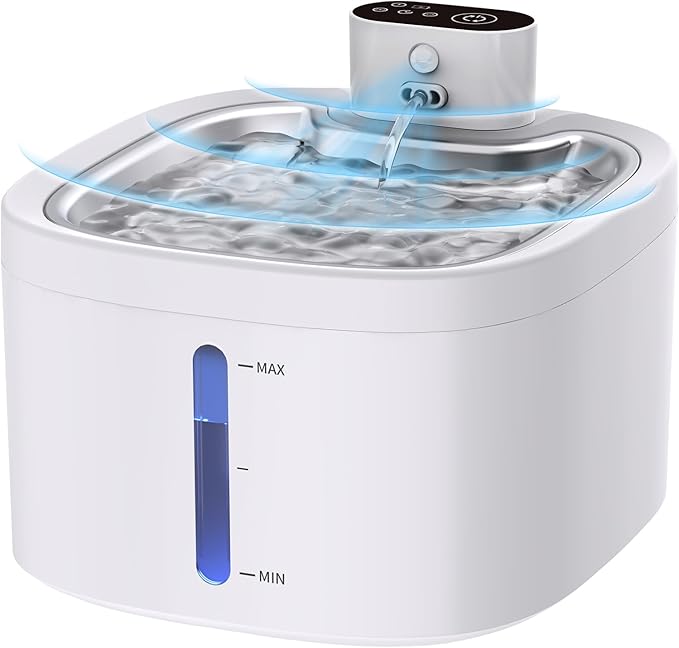 Wireless Cat Water Fountain, 118oz/3.5L Battery Operated Pet Water Dispenser with Stainless Steel Tray, Ultra Quiet Automatic Fountain with Motion Sensor for Cats Dogs (Cat Fountain+8Filters)