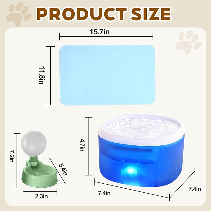 Cat Water Fountain,2.2L/74oz Cat Fountain – Ultra Quiet Upgraded Automatic Pet Water Dispenser with 3 Replaceable Filters,12oz Pet Outdoor Water Bottle&Cat Drinking Fountain for Small Dogs (Blue)