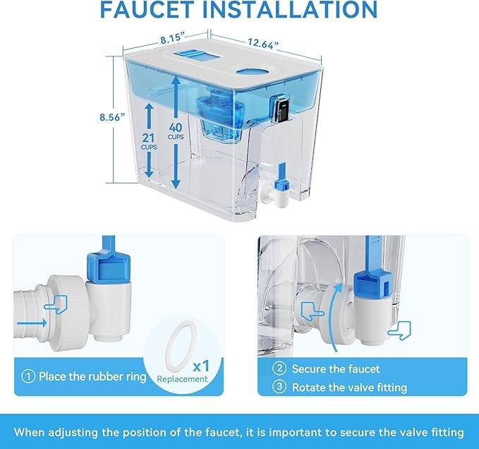 Heyaxa Water Filter Dispenser for Tap and Drinking Water with 1 Filter, 40-Cup Capacity 200-Gallon Long-Life, BPA Free,Removes Fluoride, Chlorine, Lead, Forever Chemicals