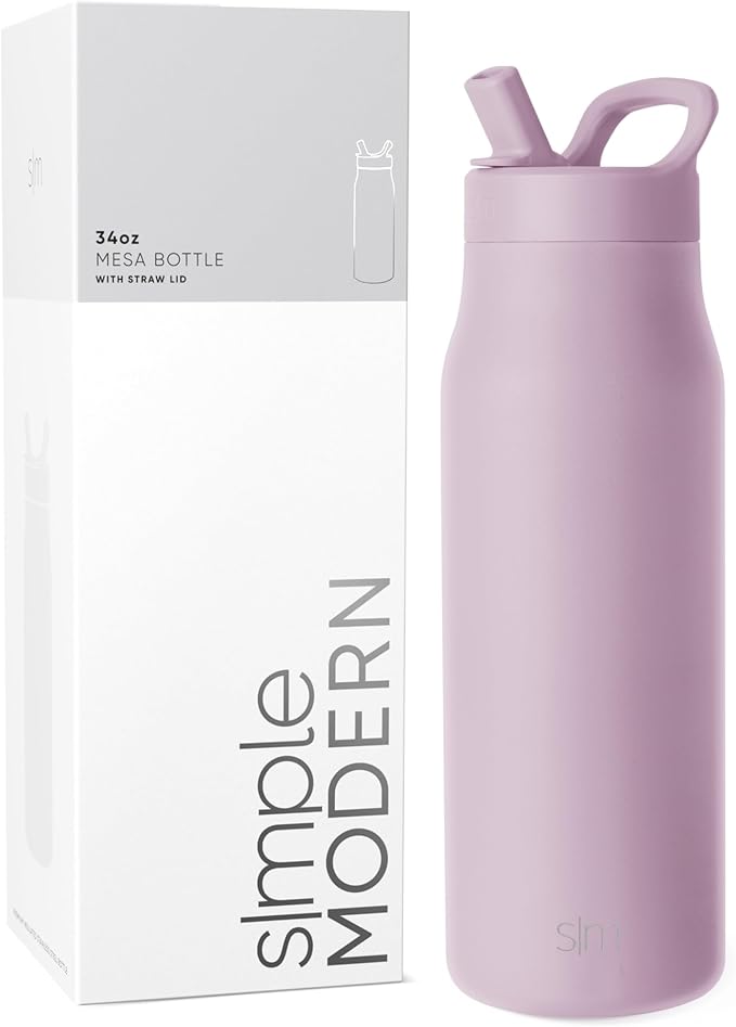 Simple Modern Water Bottle with Straw lid | Insulated Stainless Steel Thermos | Reusable Travel Water Bottles for Gym & Sports | Leak Proof & BPA Free | 34oz, Lavender Mist