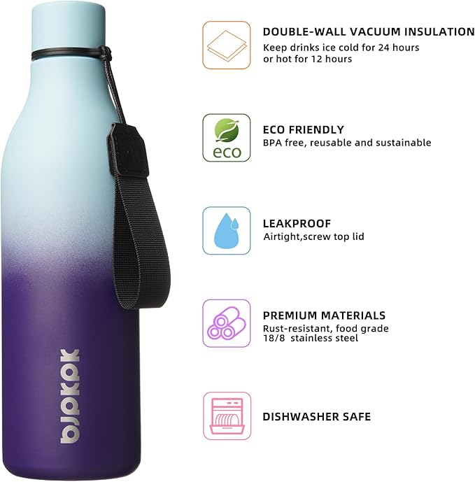 BJPKPK Insulated Water Bottles, 25 oz Stainless Steel Metal Water Bottle with Strap, BPA Free Leak Proof Jugs, Mugs, Flasks, Reusable Thermal Flasks for Sports & Travel, Ocean Dream