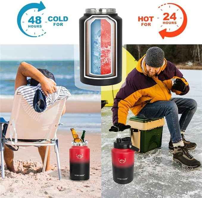 NATURE PIONEOR 1 Gallon Insulated Water Bottle - Double Vacuum Stainless Steel 128 oz Water Bottle with Holder/Carrier, Wide Mouth 1 gallon Water Jug for Outdoor Sports, Hiking, Camping, Gym