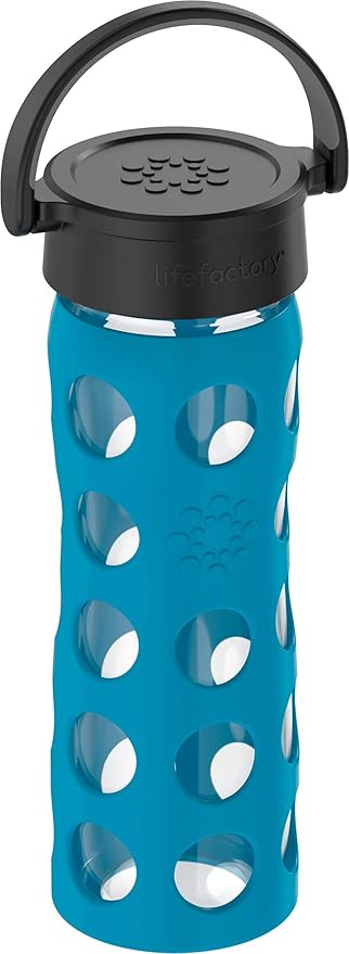 Lifefactory 16-Ounce BPA-Free Glass Water Bottle with Classic Cap and Protective Silicone Sleeve, Teal Lake