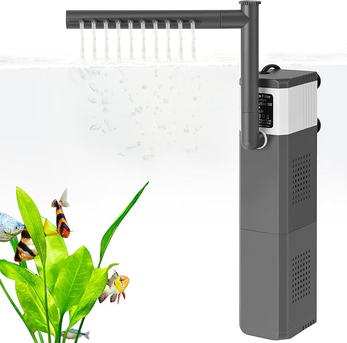 15W 210GPH Ultra Powerful Aquarium Filter for 25-55Gallon Fish Tank, Adjustable Filter with Filter Sponges, Submersible Fish/Turtle Water Filters, Filtration/Oxygenation/Water Cycle 3in1 Filter