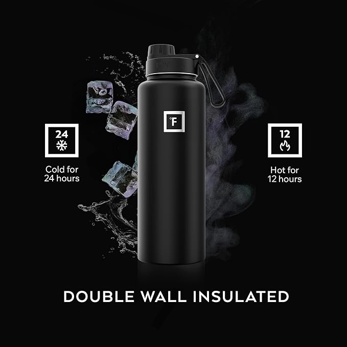 IRON °FLASK Camping & Hiking Hydration Flask with Spout, Wide Mouth Insulated Stainless Steel Sports Water Bottle - Twilight Blue 40 oz - Spout (1 Lid)