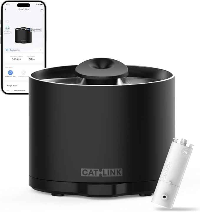 CATLINK Cat Water Fountain Stainless Steel with Wireless Pump, 91.71oz/2.6L, Automatic Pet Fountain, Pet Drinking Fountains, App Control, Pure 2 LITE