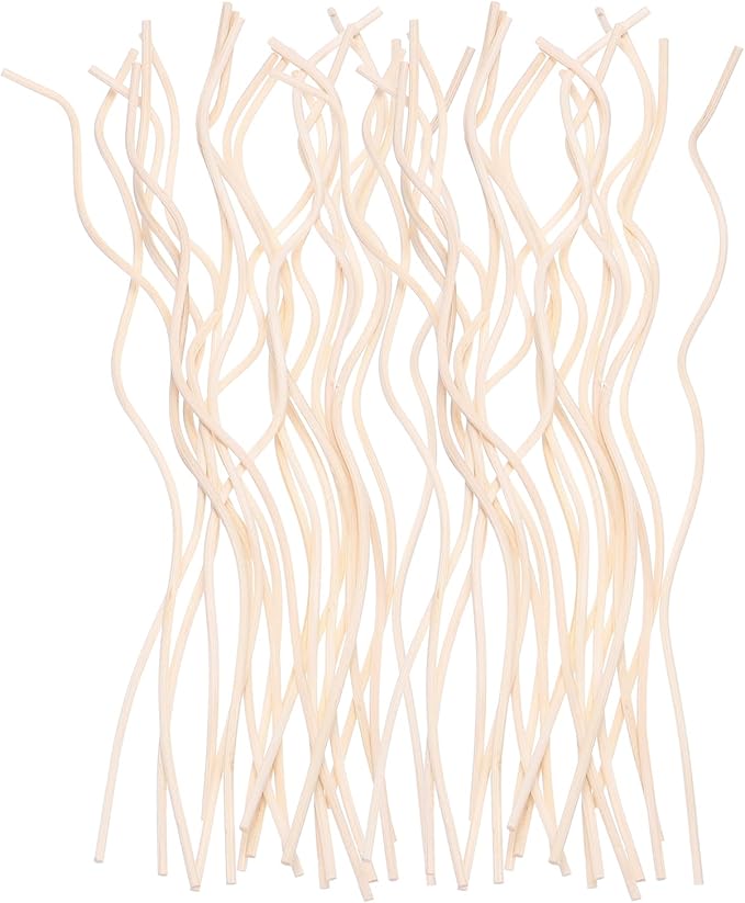 uxcell 60Pcs Wavy Rattan Reed Diffuser Sticks, 28cm/11 Natural Wooden Rattan Fragrance Diffuser Refill Sticks Replacement for Home, Bedroom, Hotel, Office, Bathroom Shelf Decor (Wood) - AquaVibe