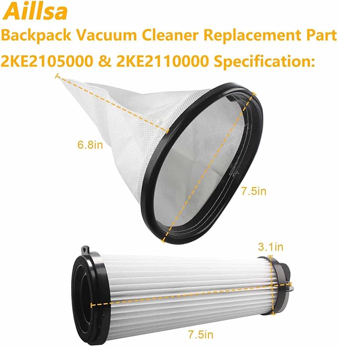 Aillsa Replacement for Hoover Vacuum HEPA Cloth Bag Liner and Filter Compatible with Hoover Part 2KE2105000 2KE2110000 2-KE2110-000 Fits Hoover Backpack Vacuum Cleaner C2401 & Royal RY4000 RY4001 - AquaVibe