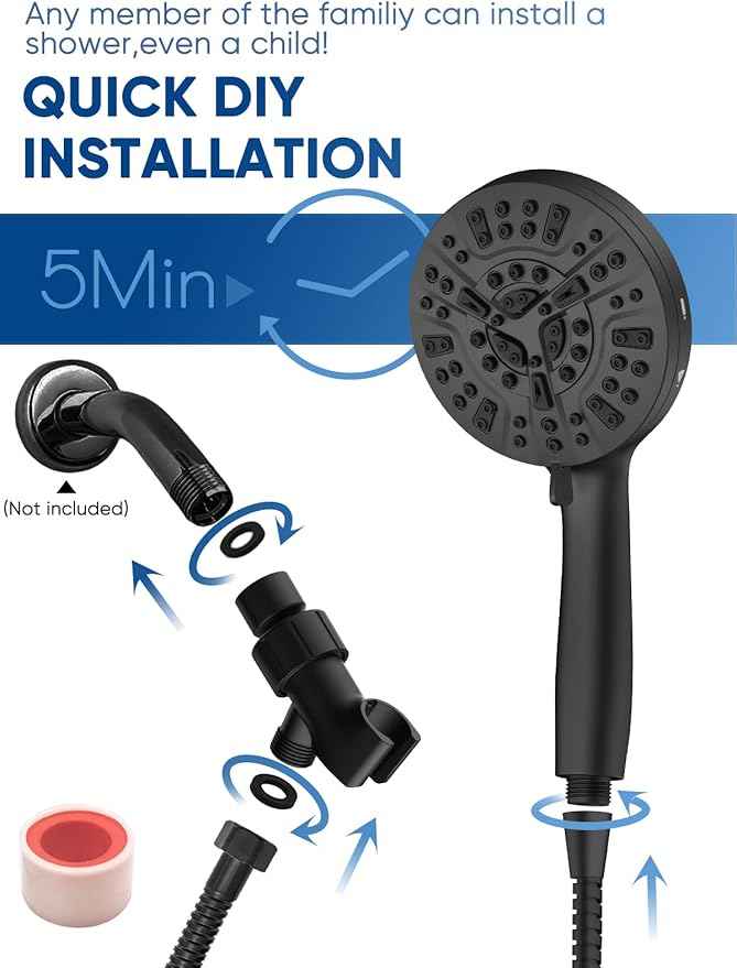 5-Inch High Pressure Handheld Shower Head with 10-Mode Powerhead, Extra Long 72-Inch SS Hose, Matte Black