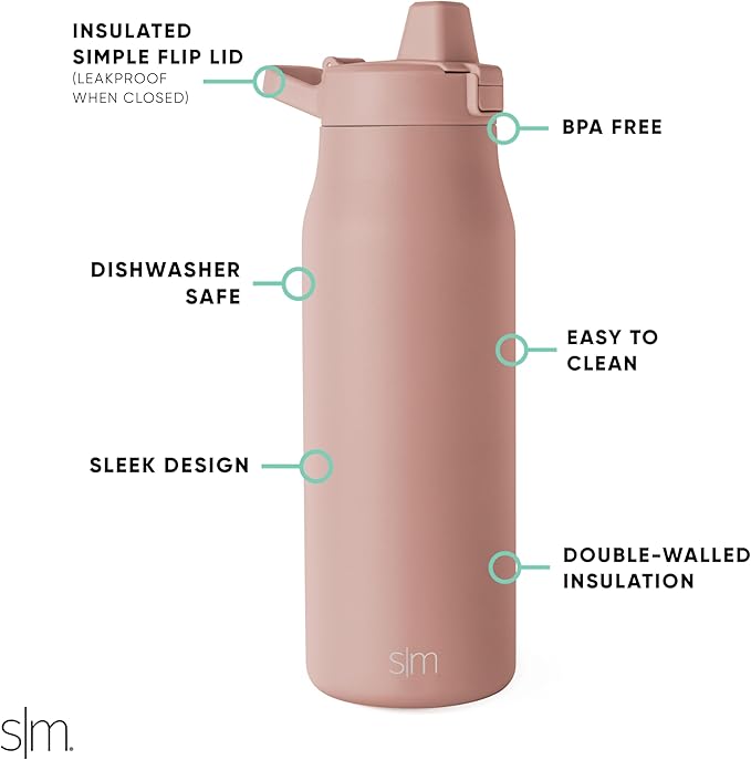 Simple Modern Filtered Water Bottle | Insulated Stainless-Steel Carbon Filter Travel Water Bottles | Reusable for Clean Drinking Water On The Go | 34oz, Mauve Me
