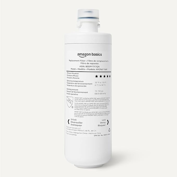 Amazon Basics Replacement Filter Cartridge for Under Sink Water Filter, NSF/ANSI 42 & 372 Certified, Service Life 1 Year, 11,000 Gallons, White