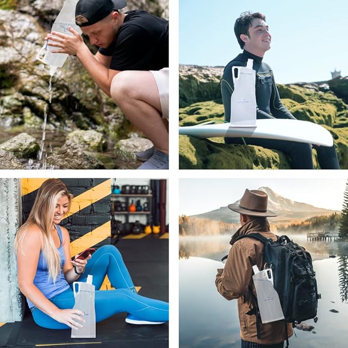 Survivor Filter Clear Collapsible Water Bottles - Travel, Hiking, Foldable, BPA-Free - 2 x
