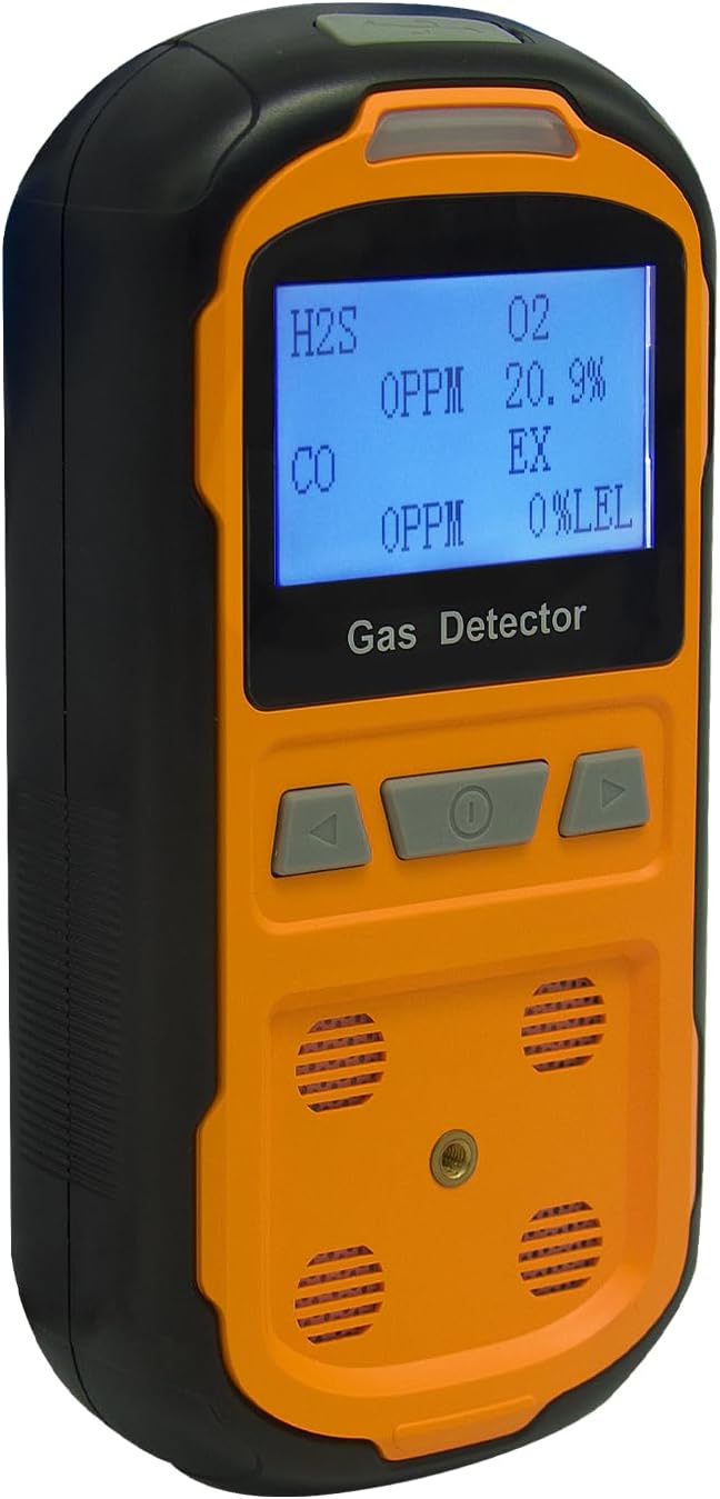 Upgraded 4 Gas Monitor Multi Gas Detector, Yfwsrecinoe Gas Leak Detector, Rechargeable 4 Gas Monitor Ex H2s Co O2 with LCD Multiple Indicator (Orange)