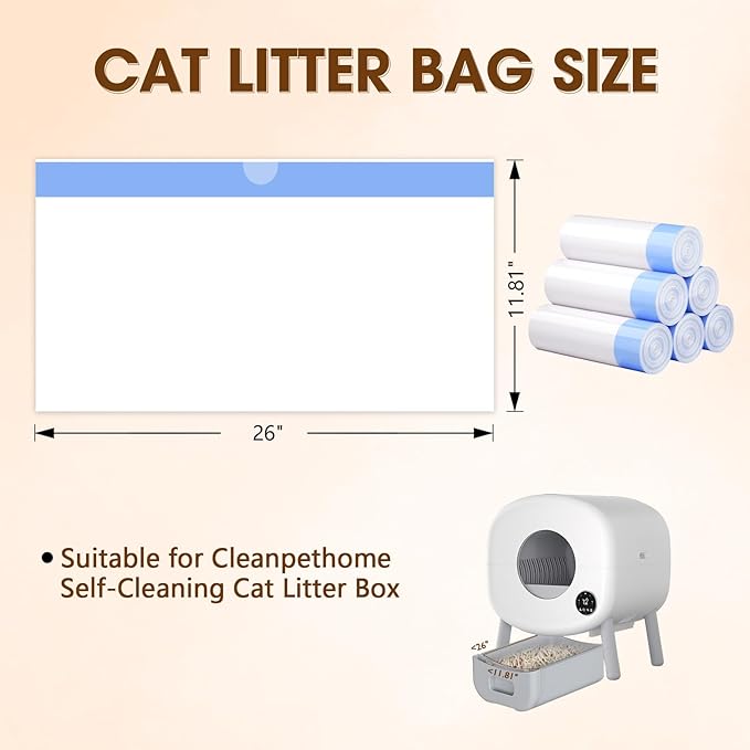 120 Count Cat Litter Box Liners for Fumoi and Fsitego Self Cleaning Litter Box, Extra Thick Heavy Duty Cat Litter Bags Replacement, 3-4 Gallons of Capacity - AquaVibe
