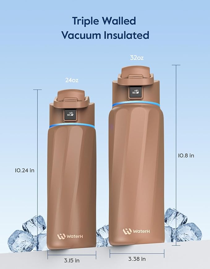 BOOST Smart Water Bottle that Reminds You to Drink, 24oz BPA-Free Stainless Steel Vacuum Insulated Bottle, Wide Mouth Water Tracker Bottle with APP, Ideal Gift for Christmas, New Year