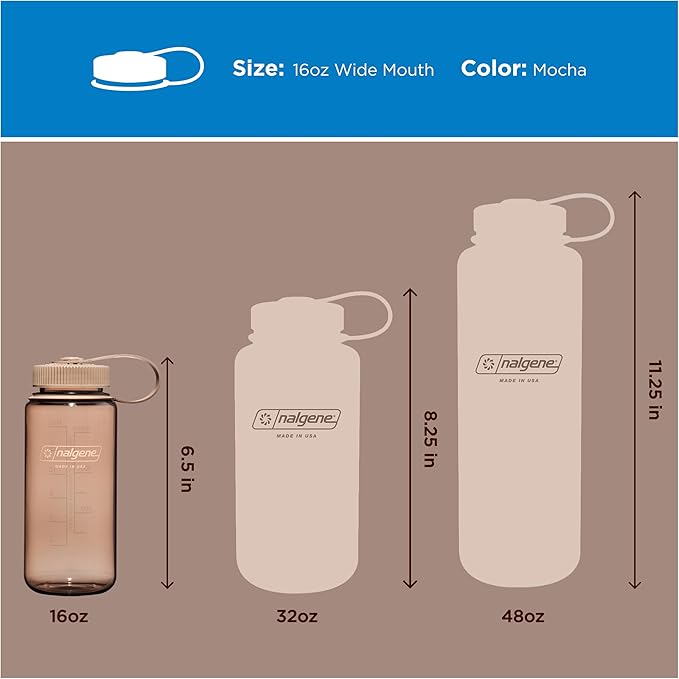 Nalgene Sustain Tritan BPA-Free Water Bottle Made with Material Derived from 50% Plastic Waste (using ISCC certified mass balance), 16 OZ, Wide Mouth, Mocha