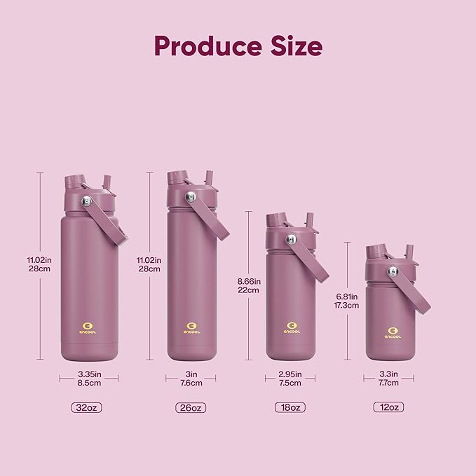 ENCOOL Insulated Water Bottle with Straw Stainless Steel Water Bottle, Leak-Proof, BPA-Free, Double Wall Vacuum Keeps Cold for 24 Hours for Sports, Travel, School (32 oz, Mountbatten Pink)