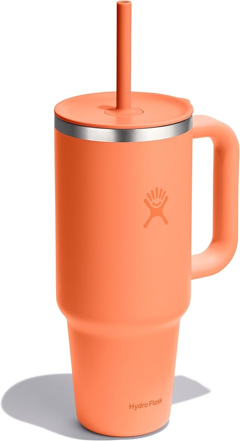 Hydro Flask Travel Tumbler with Handle, Lid and Straw - Insulated Stainless Steel in 40 Oz Nectar Orange