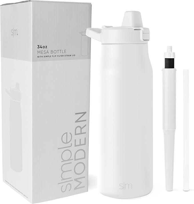 Simple Modern Filtered Water Bottle | Insulated Stainless-Steel Carbon Filter Travel Water Bottles | Reusable for Clean Drinking Water On The Go | 34oz, Winter White