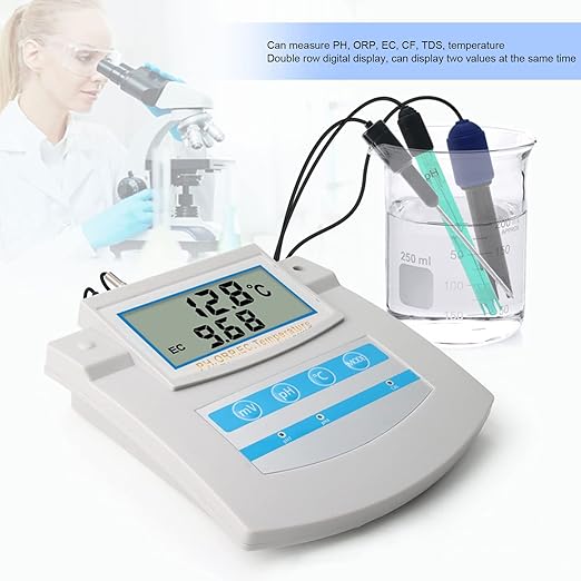 6-in-1 Water Quality Monitor, Smart Desktop Water Quality Tester with PH ORP EC CF TDS Temp Tester Function, Rechargeable Continuous Monitor Tester with LCD Display, for Aquariums Pools[US110V]