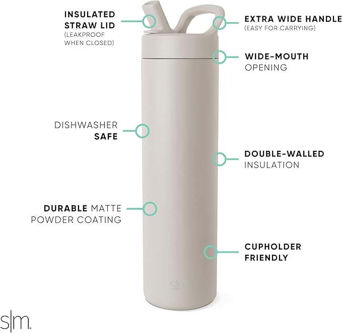 Simple Modern Water Bottle with Straw lid | Insulated Stainless Steel Thermos | Reusable Travel Water Bottles for Gym & Sports | Leak Proof & BPA Free | 24oz, Almond Birch