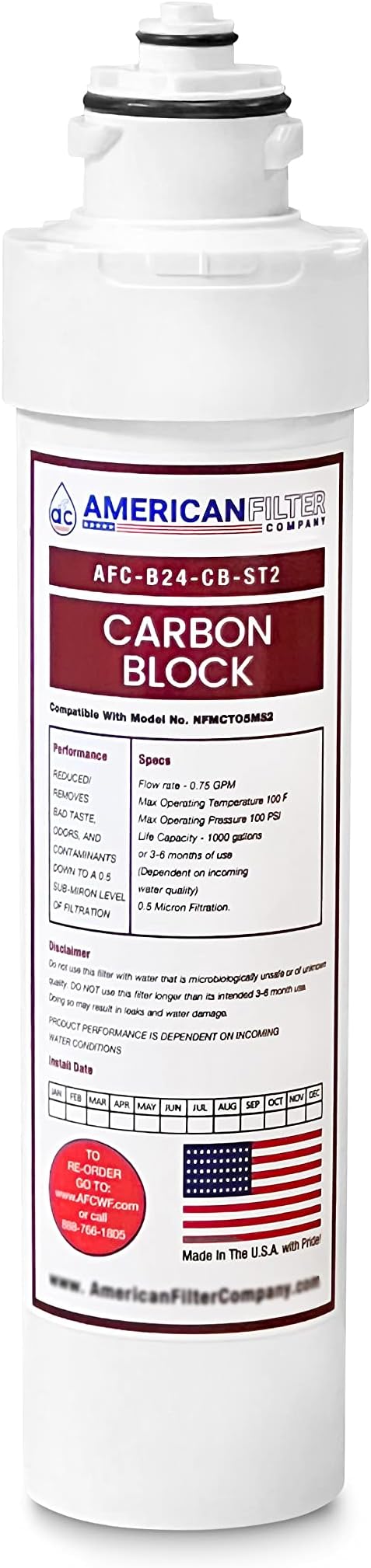 American Filter Company® Model # AFC-B24-CB-ST2 Water Filters, Compatible with Brio NFMCTO5MS2, NFMCTO5MS3, NFMCTO5MS4 1Pk - AFC-B24-CB-ST2-1P
