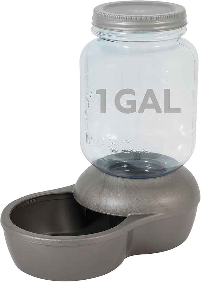 Petmate Mason Inspired Replendish Gravity Waterer, Water Dispenser for Dogs and Cats, 1 Gallon Silver, Made in USA