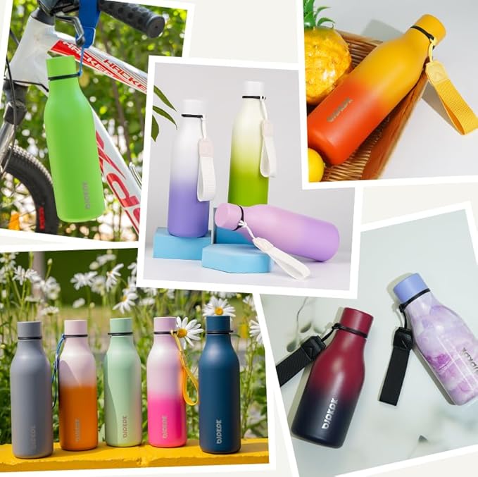 BJPKPK Insulated Water Bottles, 12oz Stainless Steel Metal Water Bottle with Strap, BPA Free Leak Proof Jugs, Mugs, Flasks, Reusable Thermal Flasks for Sports & Travel, Lilac Elegance
