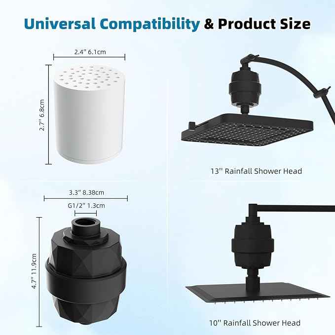 Hibbent Upgraded High Output Shower Filter for Hard Water, 20 Stage Showerhead Filter with Vitamin C, Removes Chlorine and Fluoride, Reduces Dry Itchy Skin, Eczema, and Dandruff, Matte Black