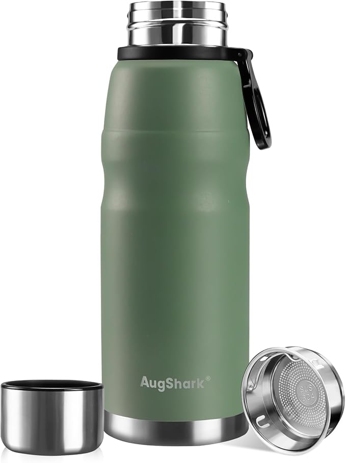 20oz Stainless Steel Insulated Water Bottle Travel Coffee Cup with Lid Leak Proof Metal Water Bottle for Hot and Cold Drink Water Flask(Green)