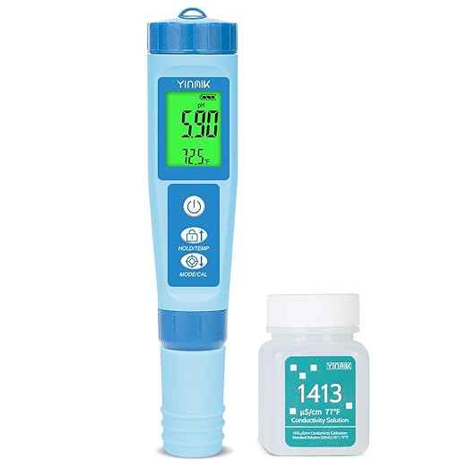 YINMIK Water pH Meter, Digital 4 in 1 pH Temp EC TDS Meter for Hydroponics, PH Conductivity PPM Tester with EC Calibration Liquid, Suit for Growing Nutrients,Reservoir Tank,DWC,Brewing,Pool, Aquarium
