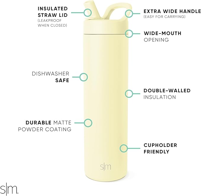 Simple Modern Water Bottle with Straw lid | Insulated Stainless Steel Thermos | Reusable Travel Water Bottles for Gym & Sports | Leak Proof & BPA Free | 24oz, Buttercup