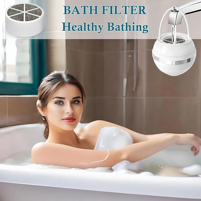 AWO 3 PACK Replacement Bathtub Water Filter Cartridge for Tub Compatible with Crystal Quest Bath Ball Cartridge,Multi Stage Filter for Softer Skin & Hair Reduces Chlorine & Harmful Substance - AquaVibe