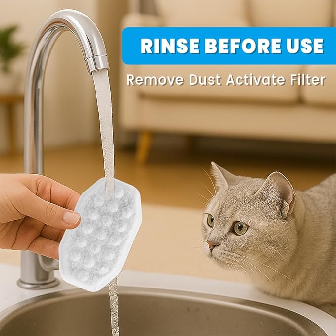 24 PCS Cat Water Fountain Filter for 108oz/3.2L Stainless Steel Dispensers – 12 Pack Replacement Filters for Pet Fountains – 12 Carbon + 12 Sponge – Improves Water Quality & Reduces Odors