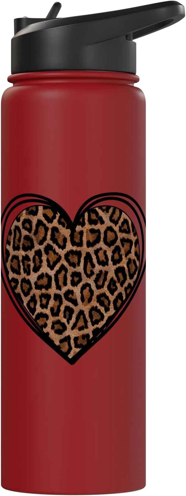 Heart Shape - Cute Cheetah Leopard Print Graphic Stainless Steel Insulated Water Bottle