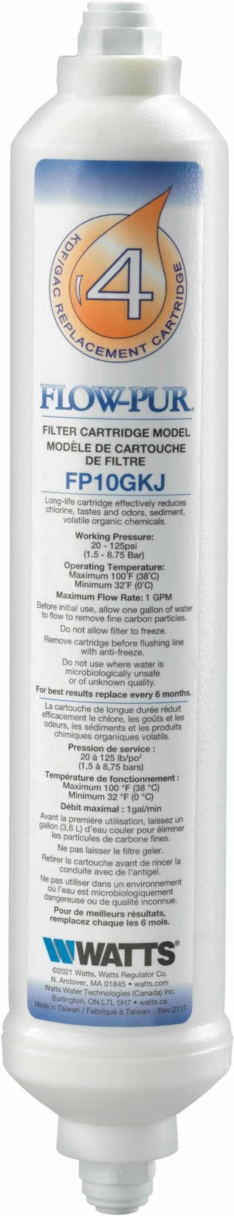 Flow-Pur GAC/KDF RV 10 IN Inline Filter with 1/4 IN Quick Connect Fittings, Reduce Bad Taste and Odor, Optimize Water Purification, Improve Liquid Quality for Consumption