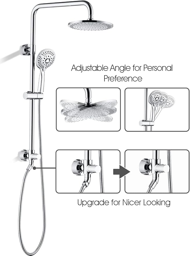 BRIGHT SHOWERS Rain Shower Head System with High Output Shower Filter for Hard Water, Chrome