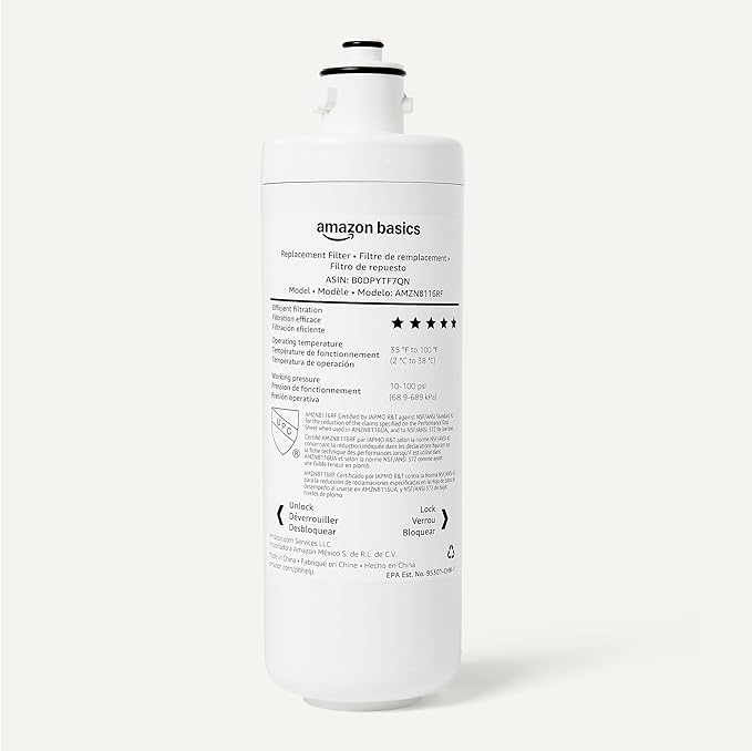 Amazon Basics Under Sink Water Filter System, NSF/ANSI 42 & 372 Certified, Easy Twist-and-Lock Design, 11,000 Gallons, 1 Year Service Life, White