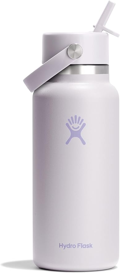 Hydro Flask Water Bottle - Insulated Stainless Steel - Wide Mouth Flex Straw Lid, Non Spill, Leakproof and Refillable in 32 Oz Sea Cloud Pink