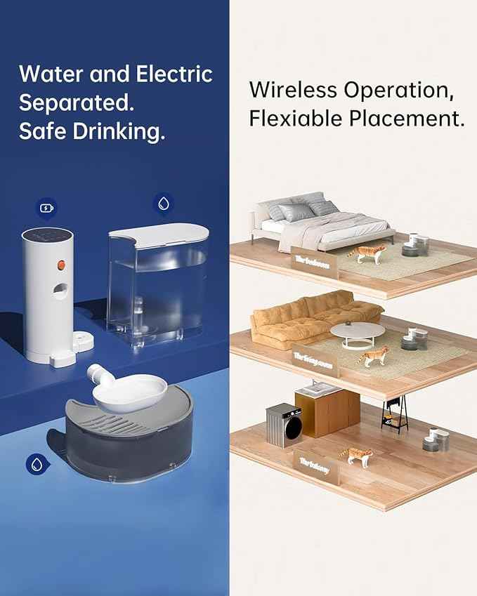 Smart Pet Water Fountain,Filterless Cat Water Fountain No Filter,3L/102oz Ultra Silent Cat Fountain, Separation Design(Includes A Silicone Food Mat)