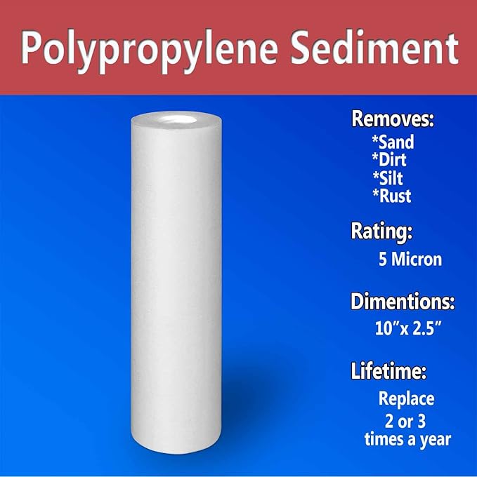 10 Standard Coconut Shell Block Carbon & 10 Four Layers of Filtration Polypropylene Sediment 5 Micron 2.5"x 10" Water Filter Cartridges Universal replacement for Reverse Osmosis & Standard 10” Housing