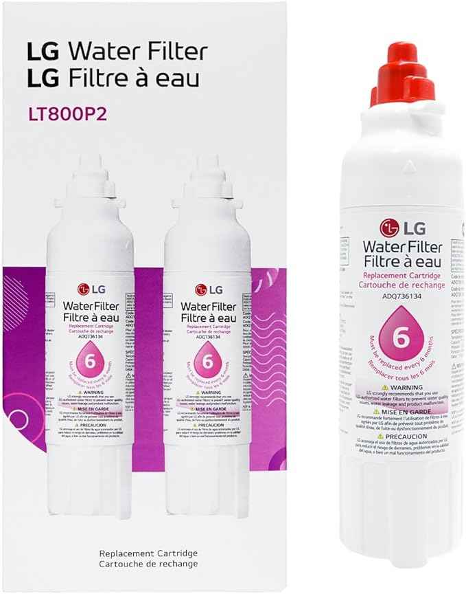 LG LT800P2 6-Month / 200 Gallon Refrigerator Replacement Water Filter, 2 Count (Pack of 1), White