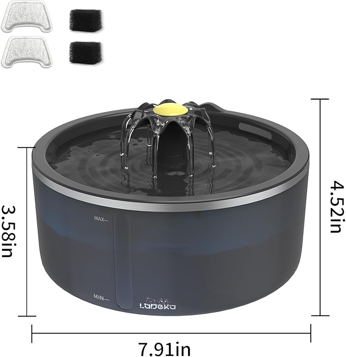 Cat Water Fountain with Dual Filtration System, 2.5L/84oz Pet Water Fountain for Cats Inside, Cat Fountain for Drinking with Ultra Quiet Pump(≤20dB)& LED Blue Light - for Pets Small Animals(2Filters)