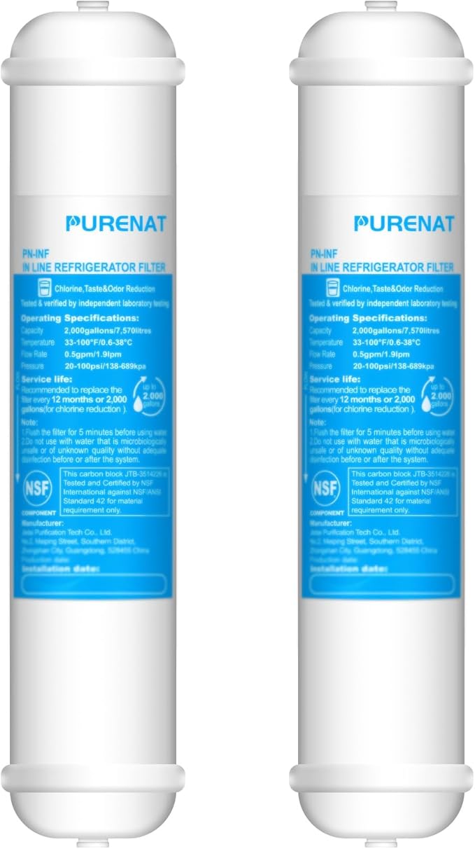 Inline Water Filter for Refrigerator and Ice Maker(2 Pack),1/4