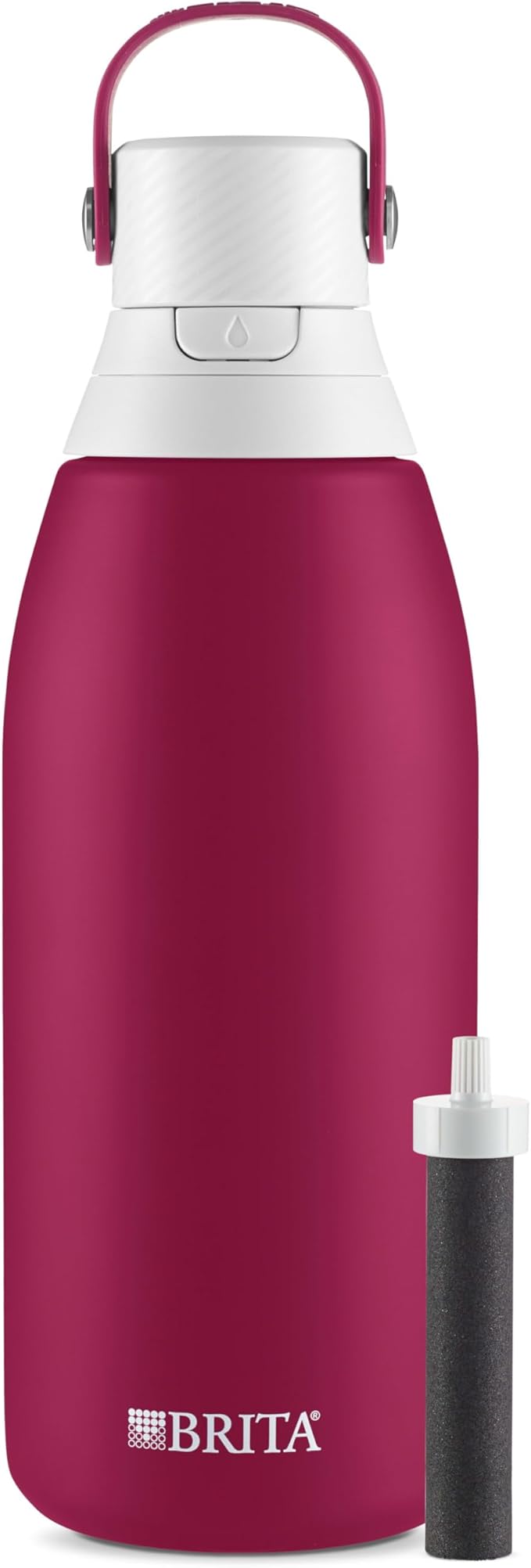 Brita Insulated Filtered Water Bottle with Straw, Christmas Gift and Stocking Stuffer For Men and Women, Reusable, Stainless Steel Metal, Ruby, 32 Ounce